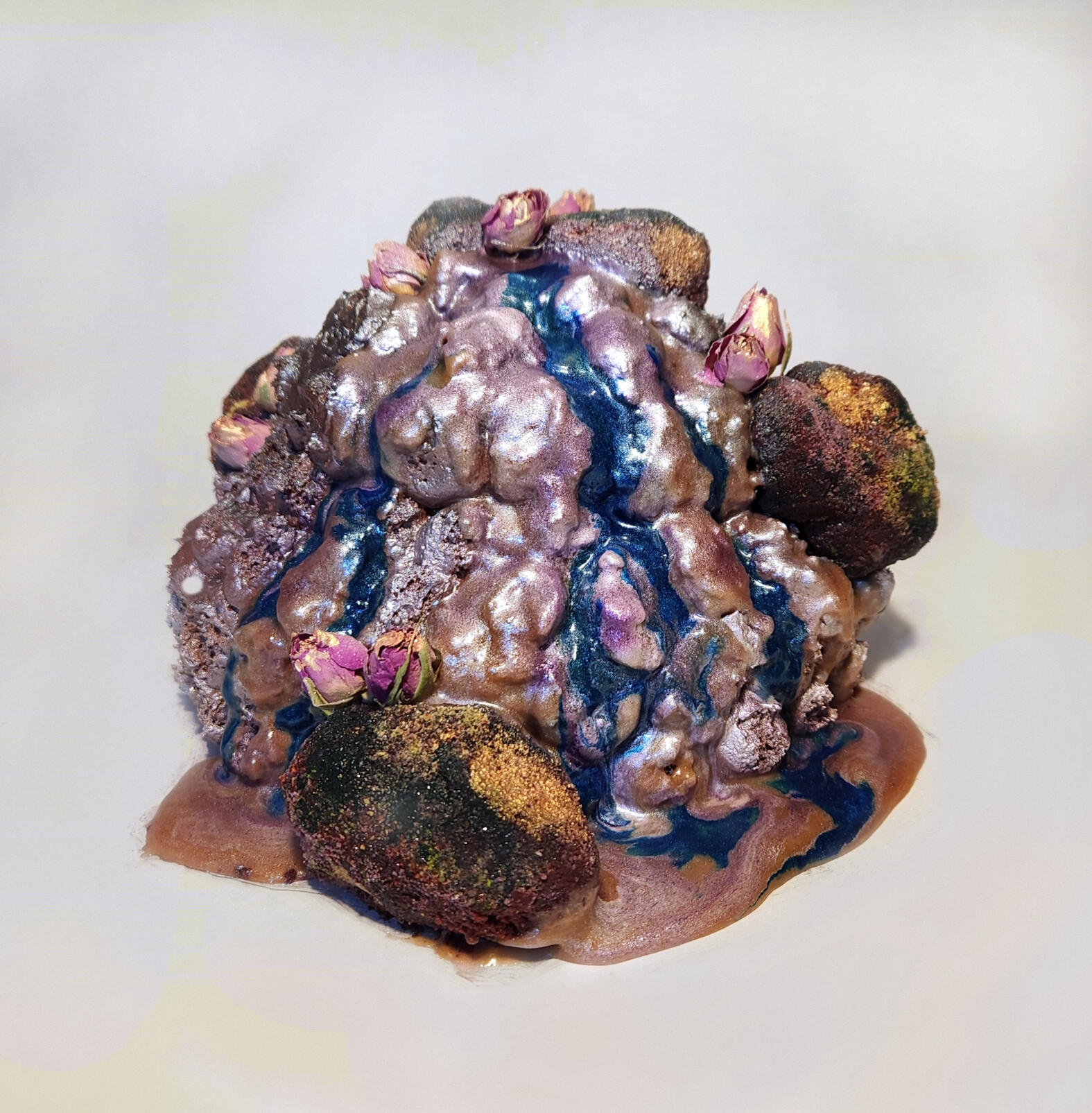 Earth Pile Cake:Chocolate Beet Cake, Lime Curd, Cayenne Sumac Whipped Ganache, Miso Carmel, Chocolate Beet Truffles