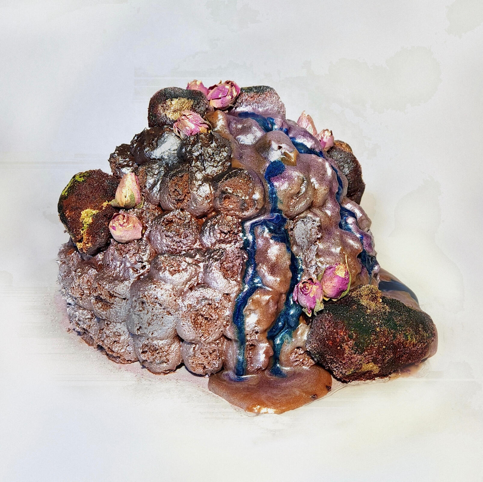 Earth Pile Cake:Chocolate Beet Cake, Lime Curd, Cayenne Sumac Whipped Ganache, Miso Carmel, Chocolate Beet Truffles