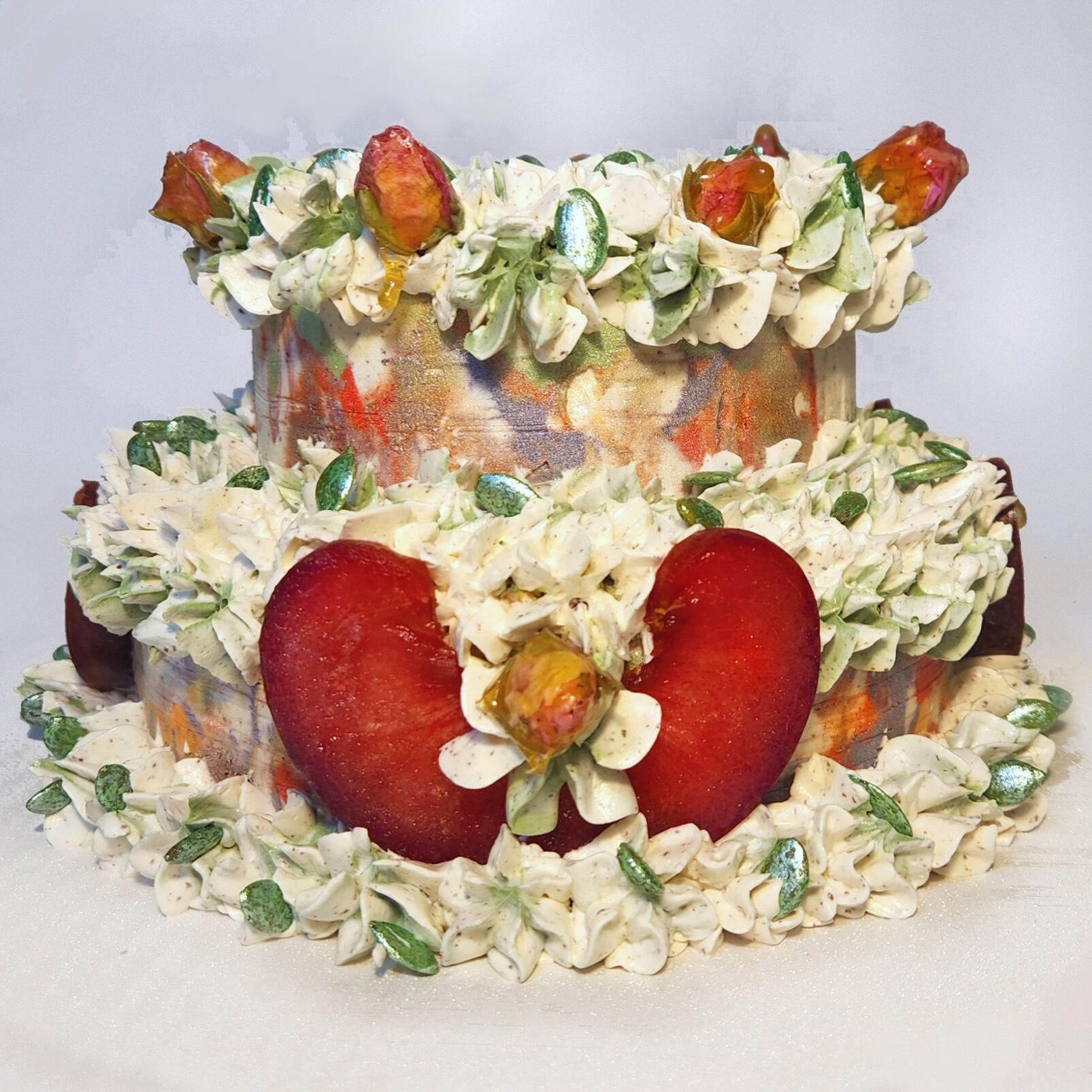 Rooibos Tea Cake: Roasted Plum Cardamom Rose Jam, Sumac Buttercream, Pepitas, Jelly Dropped Roses [September, 2022]