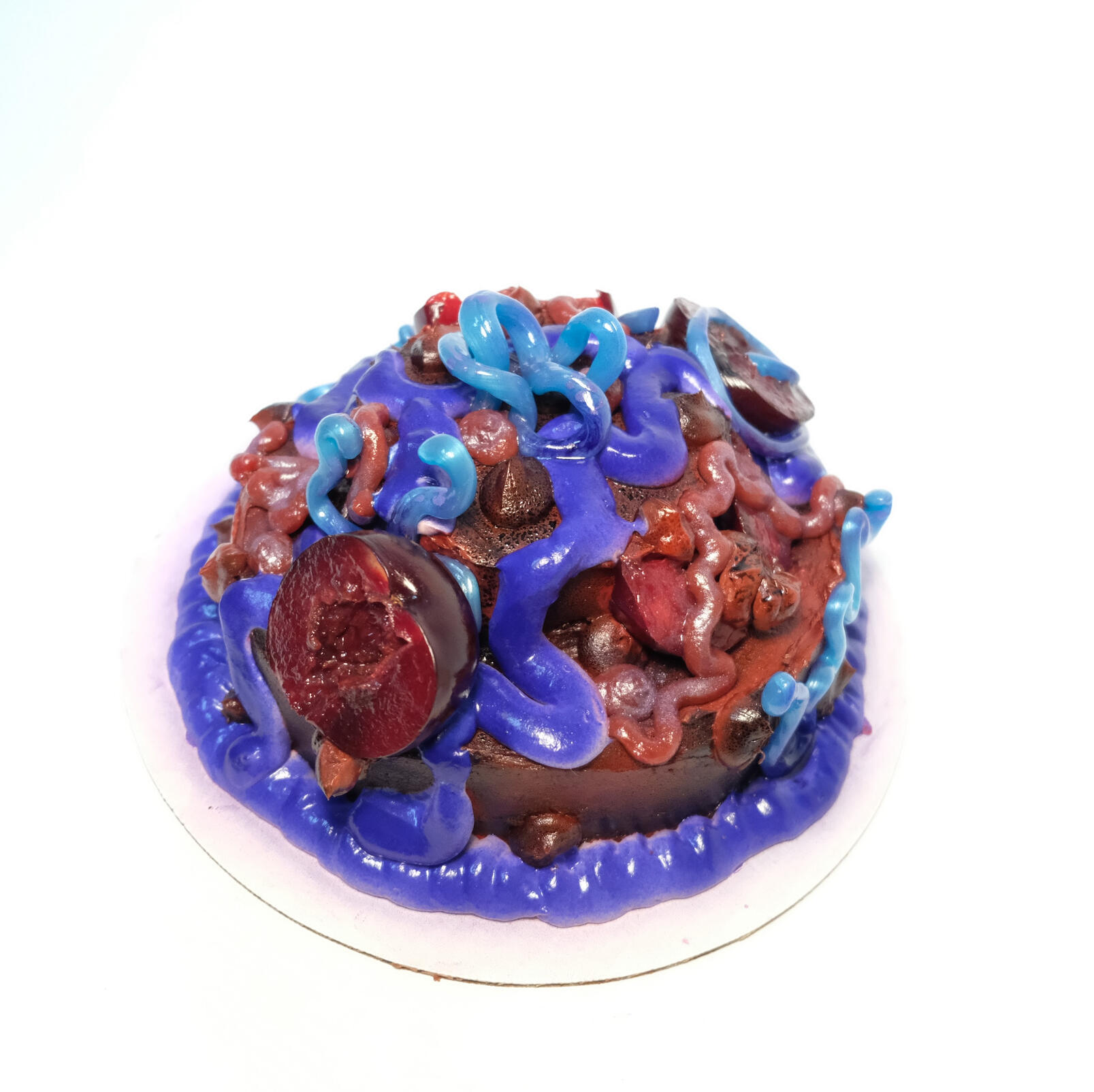 Tentacle Dream Cake: Chocolate orange blossom cake, Raspberry Mousse, Chocolate Bourbon Buttercream, Raspberry Mascarpone, Pluot, Vanilla Jasmine Candy , [July, 2023]