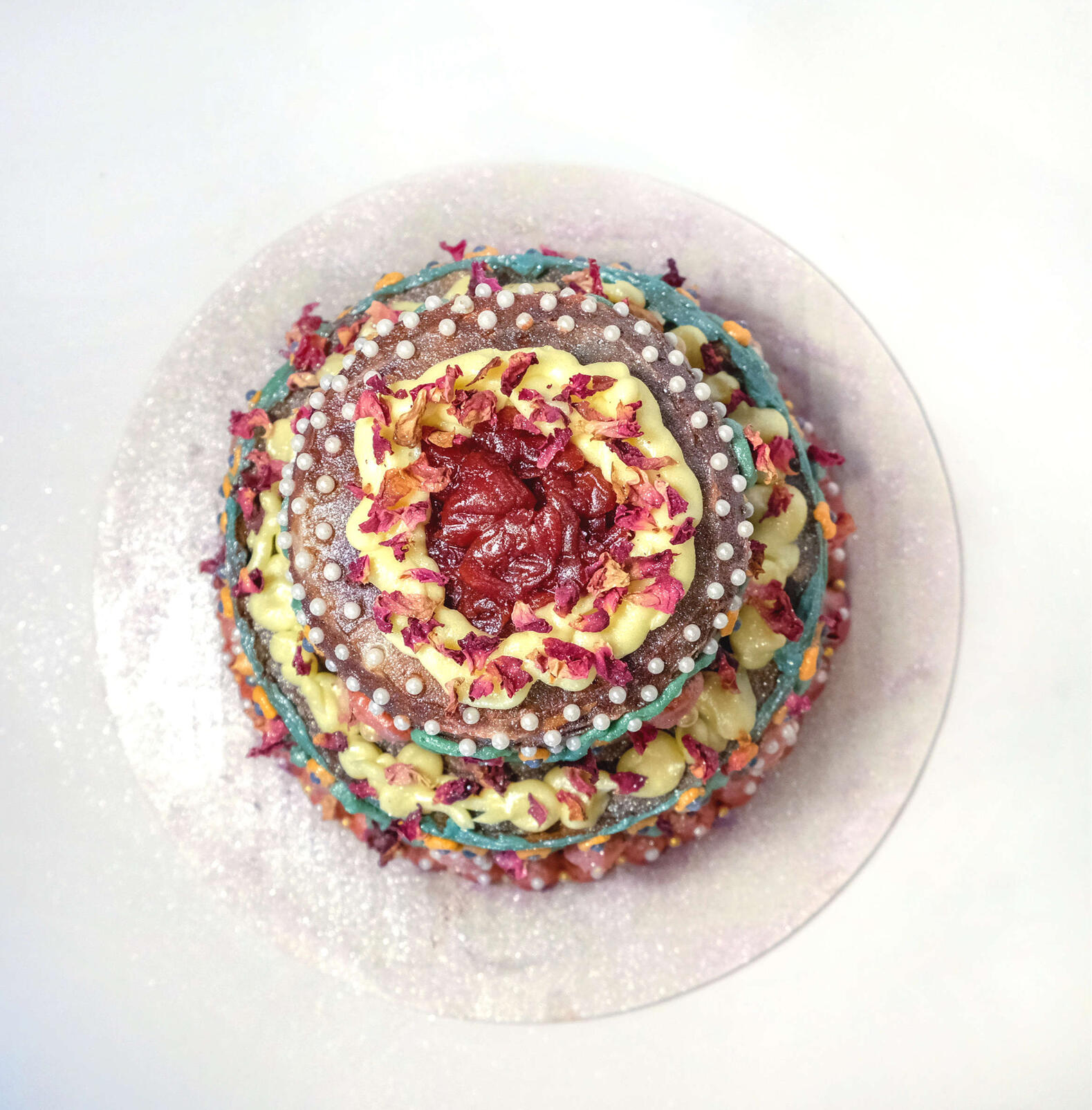 Pistachio Cardamom Cake with Rose Milk Soak, Sour Cherry Jam, Saffron Buttercream [February 2024]